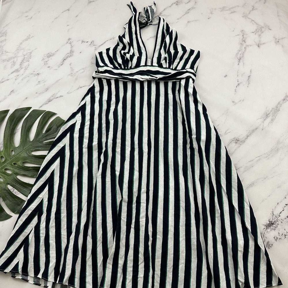 Banana Republic Black and White and Green Striped Midi Dress